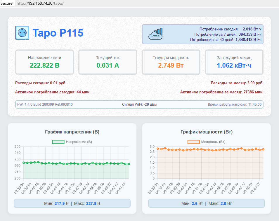 TP-Link Tapo P115: PHP-скрипт